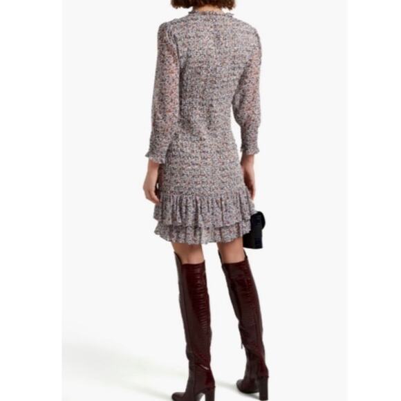 VERONICA BEARD MINI DRESS FARHA SMOCKED FLORAL Sz 6 RUFFLED HEM COTTAGE CORE - Picture 2 of 16